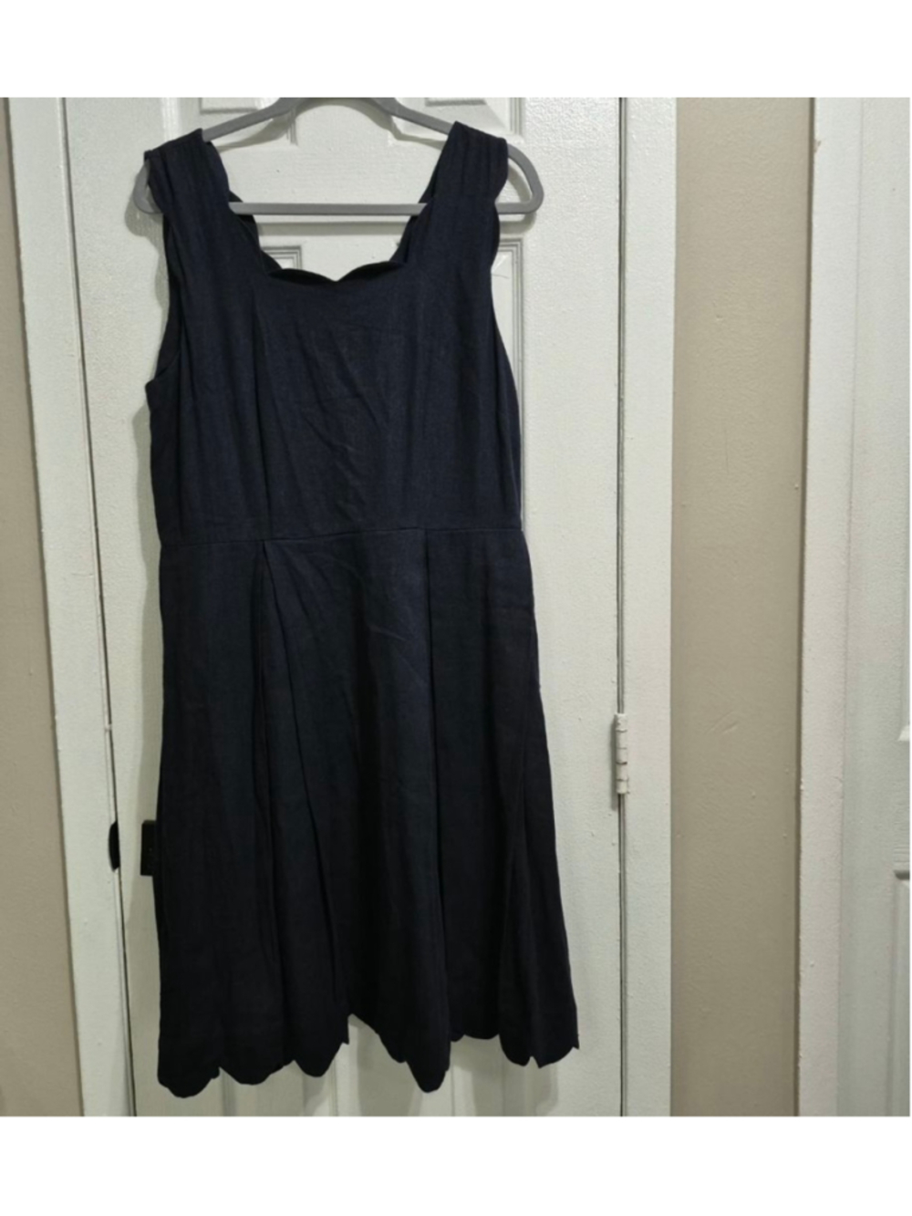 Women's Sigrid Olsen Navy Scalloped Hem Sleeveless Dress L